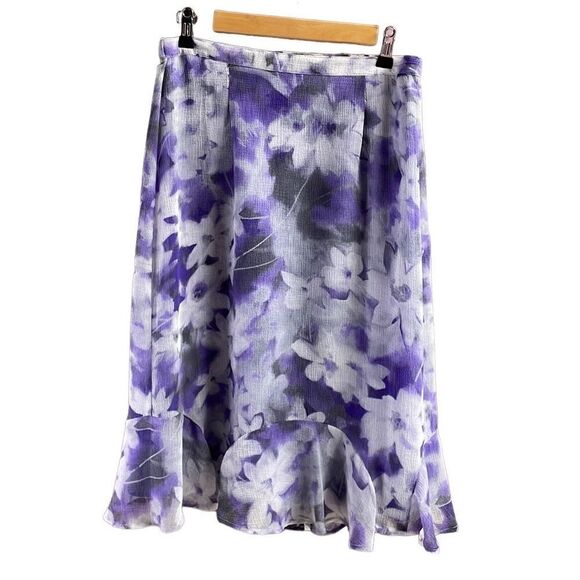 Alfred Dunner Dresses & Skirts - ALFRED DUNNER Ladies Midi Flowy Floral Ruffled Hem Skirt,10 Petite, Purple/white